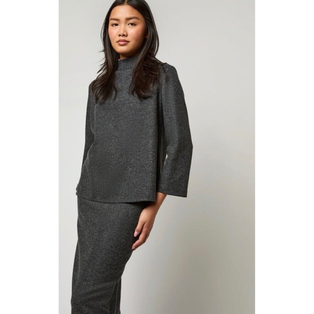ANN MASHBURN Charcoal Metallic Mock-Neck Blouse